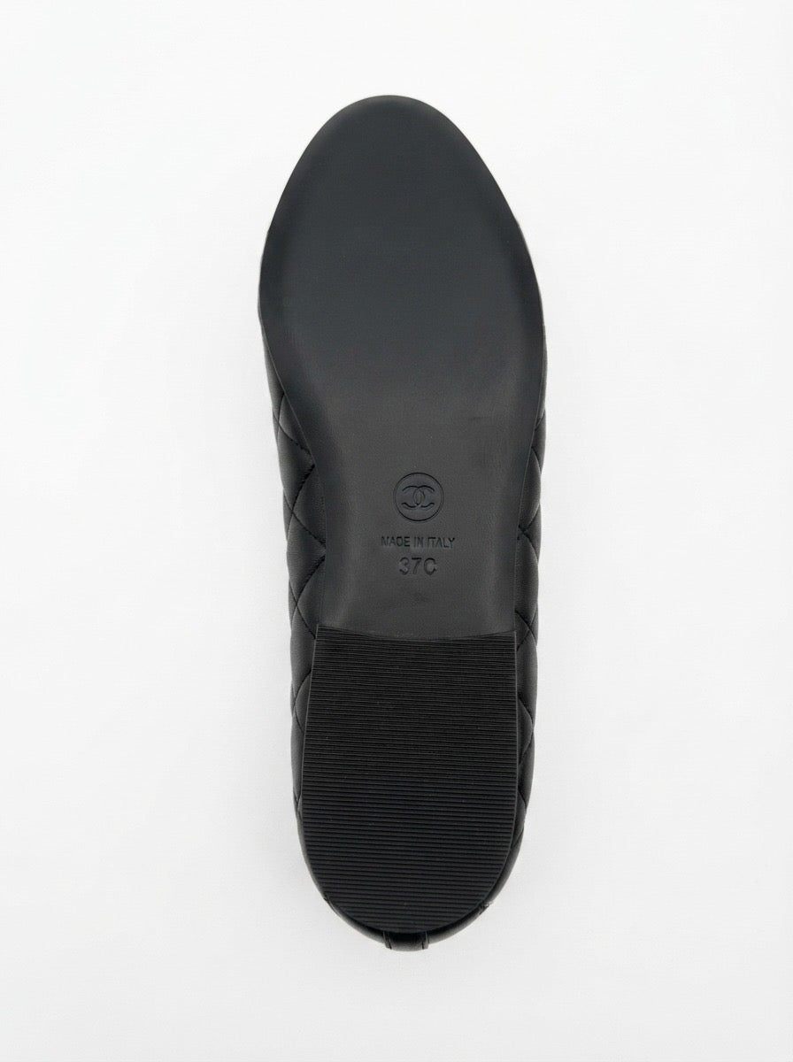 Chanel Black Quilted Leather Ballet Flats