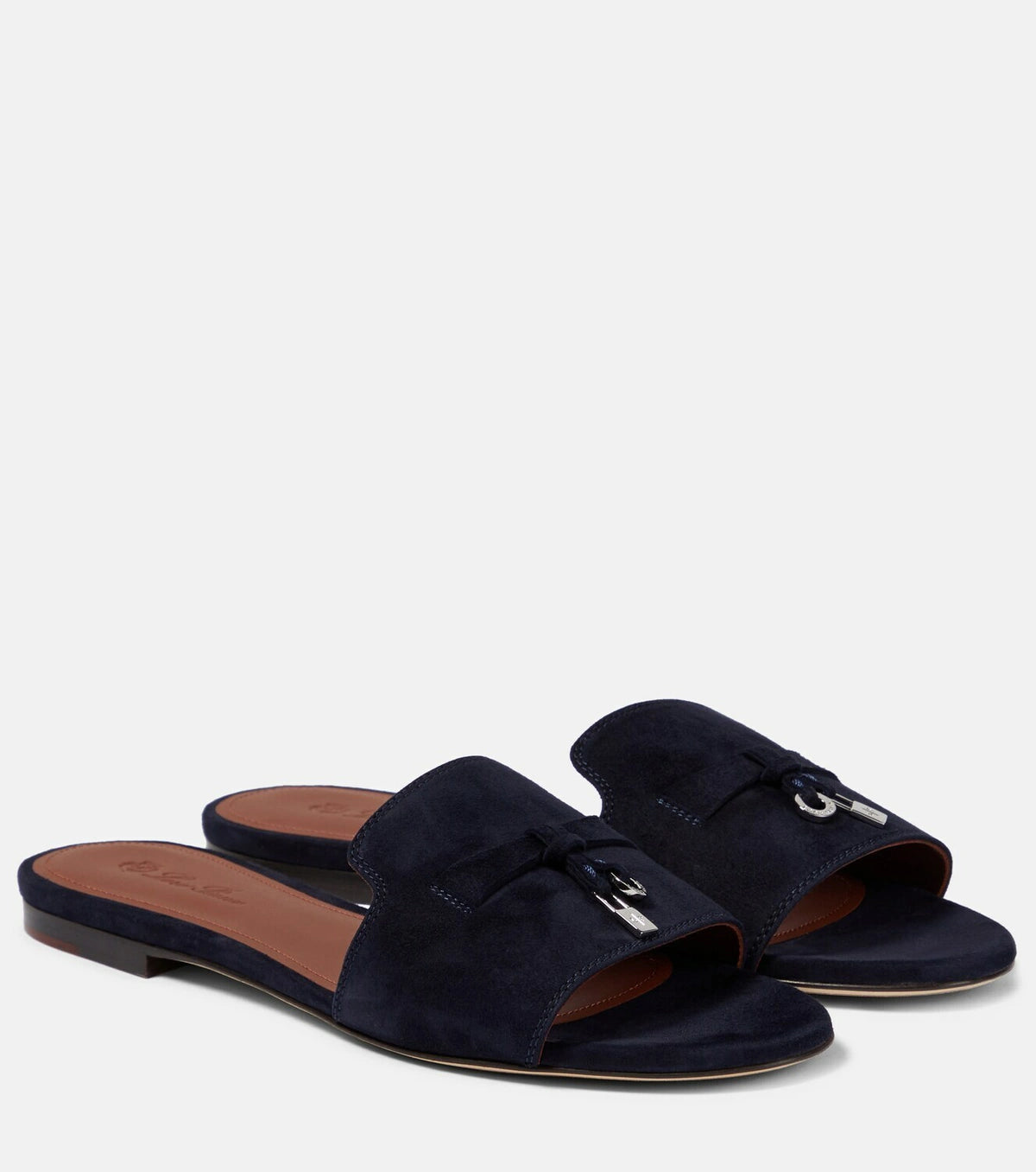 Black Suede Charm Slide Sandals