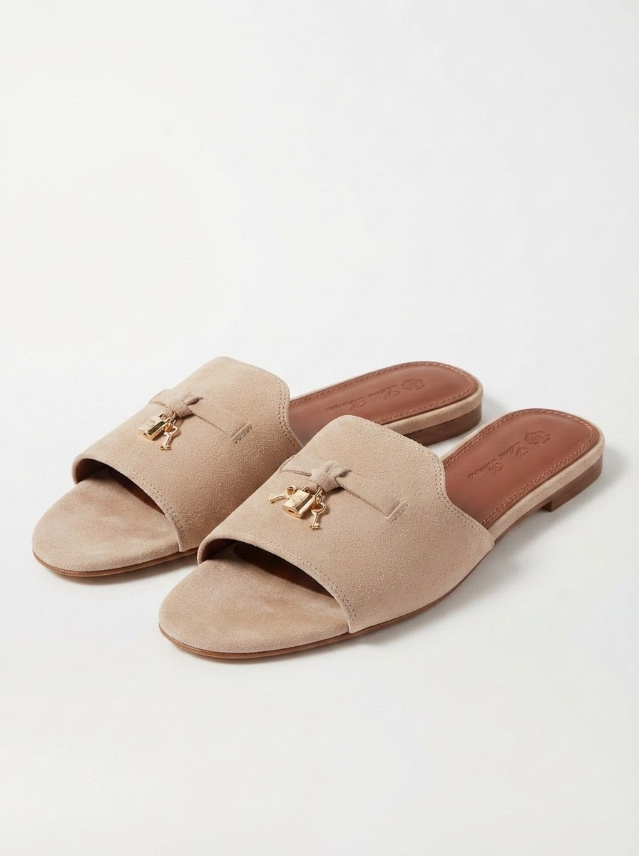 Blush Suede Charm Slide Sandals