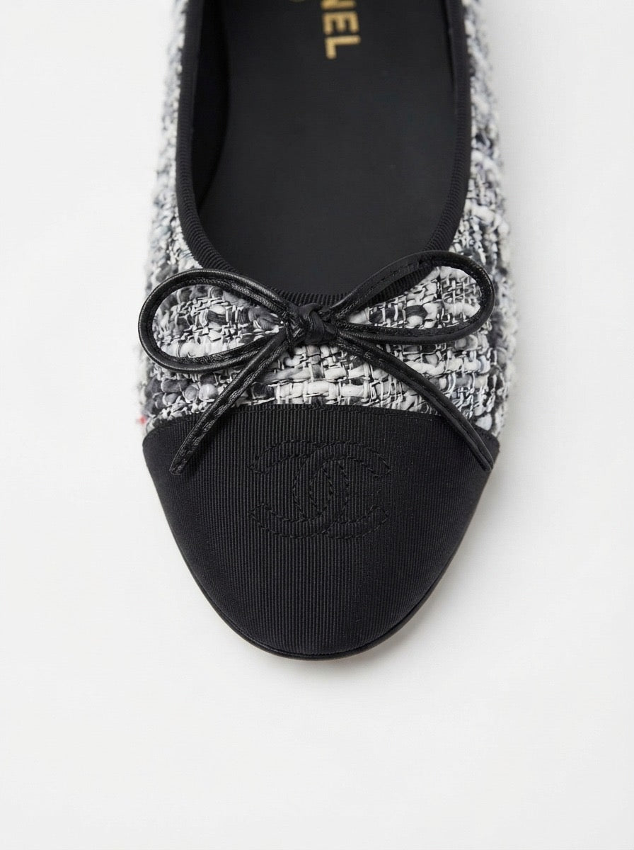 Chanel Black & White Tweed Ballet Flats