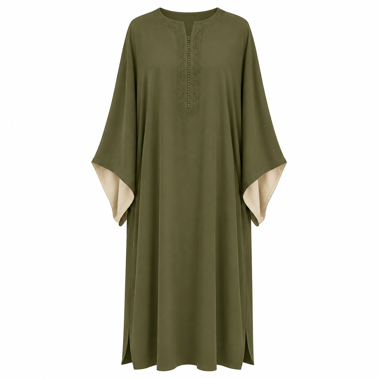 Elegant Contrast Sleeve Gandora in olive by Layali Boutique