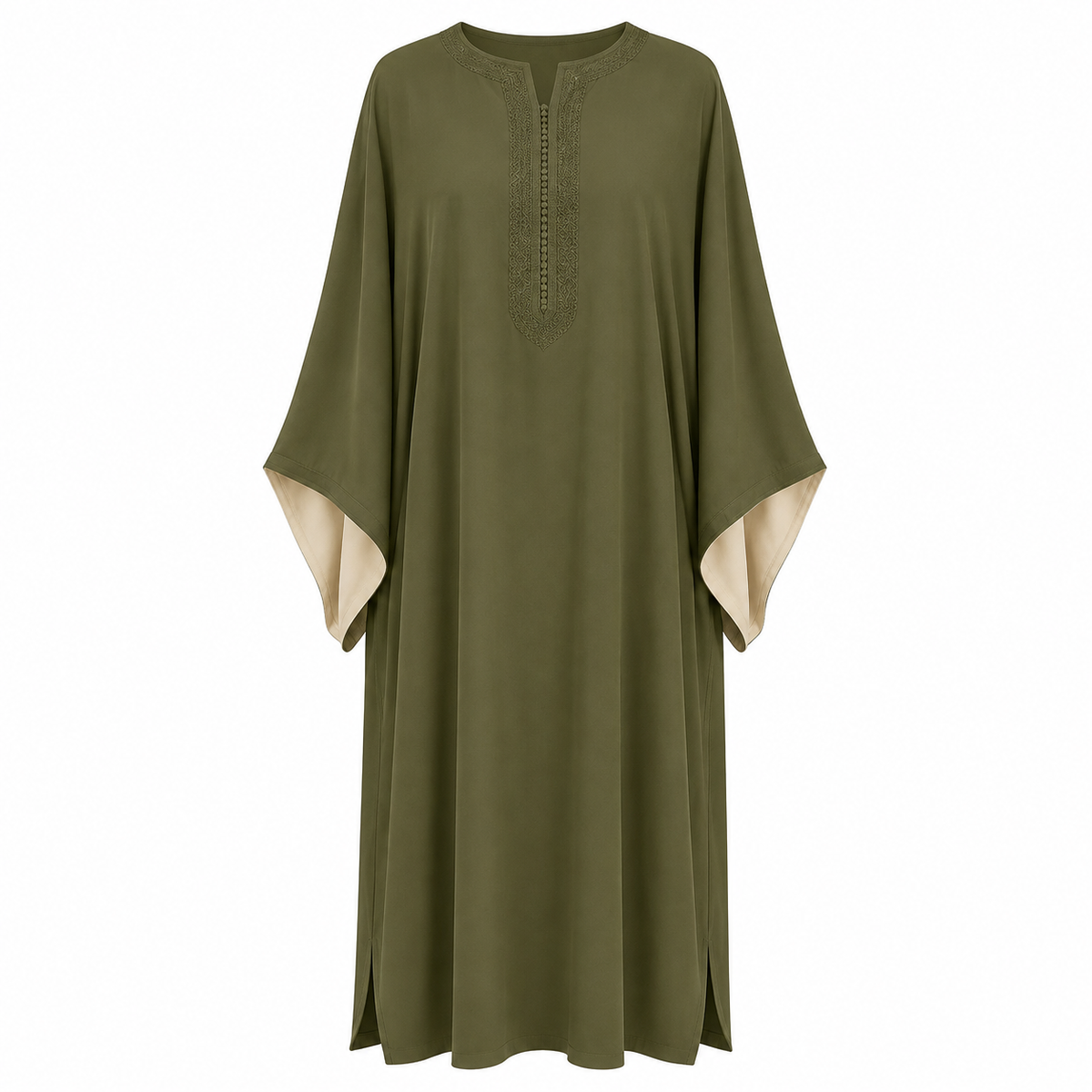 Elegant Contrast Sleeve Gandora in olive by Layali Boutique