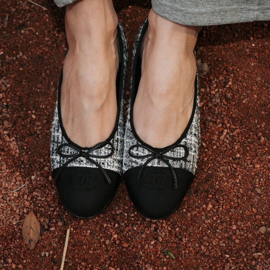 Black & White Tweed Ballet Flats