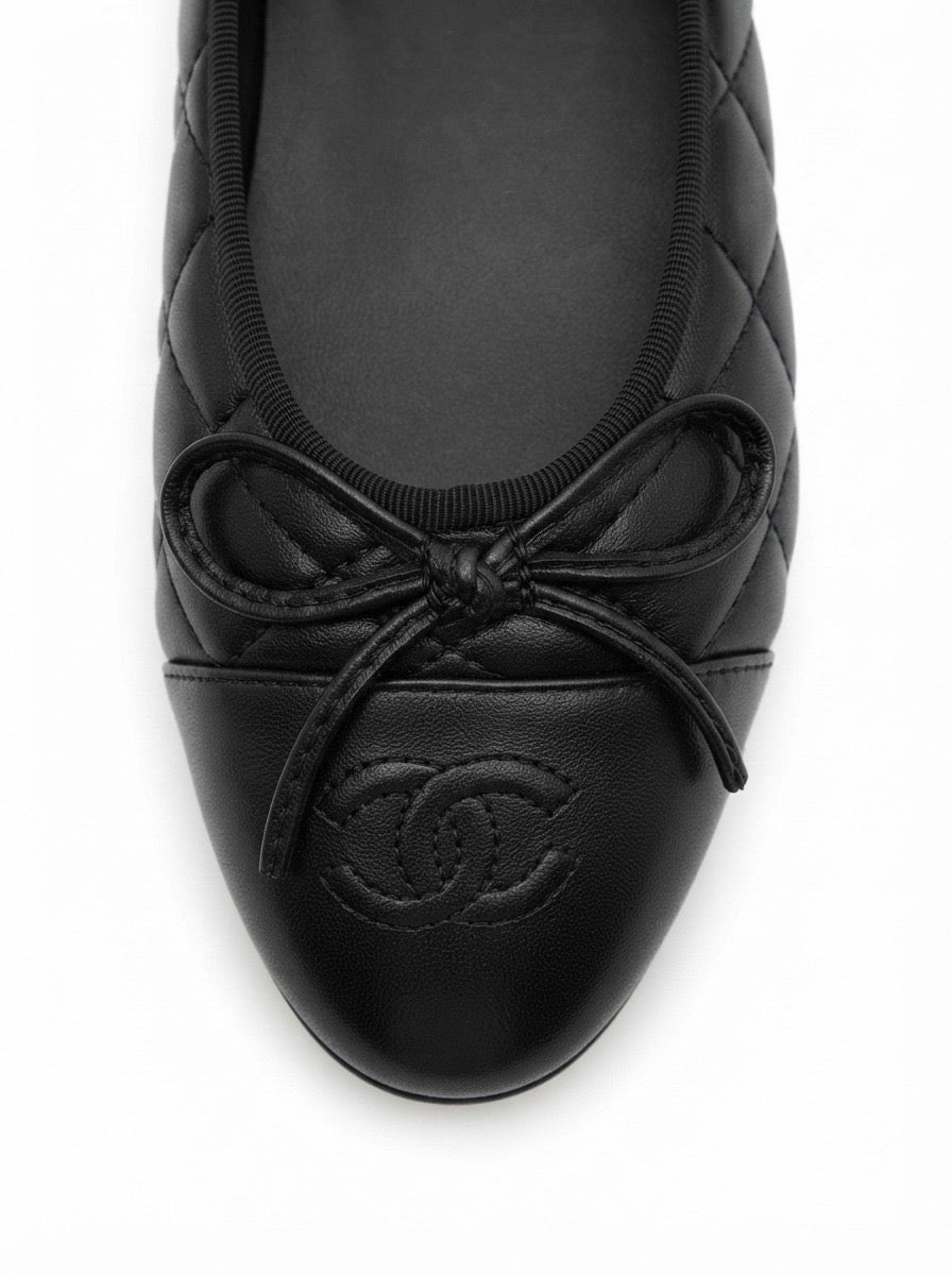Chanel Black Quilted Leather Ballet Flats