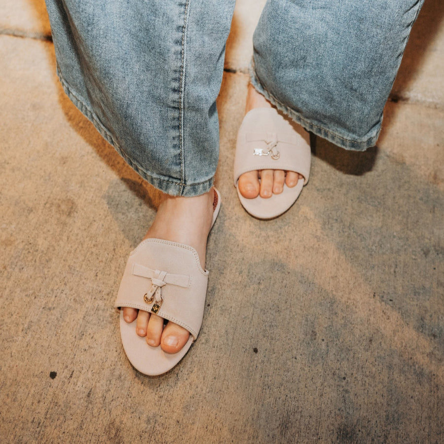 Blush Suede Charm Slide Sandals