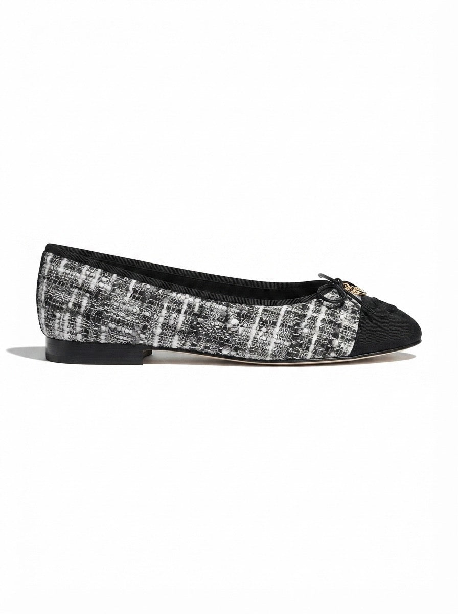 Chanel Black & White Tweed Ballet Flats