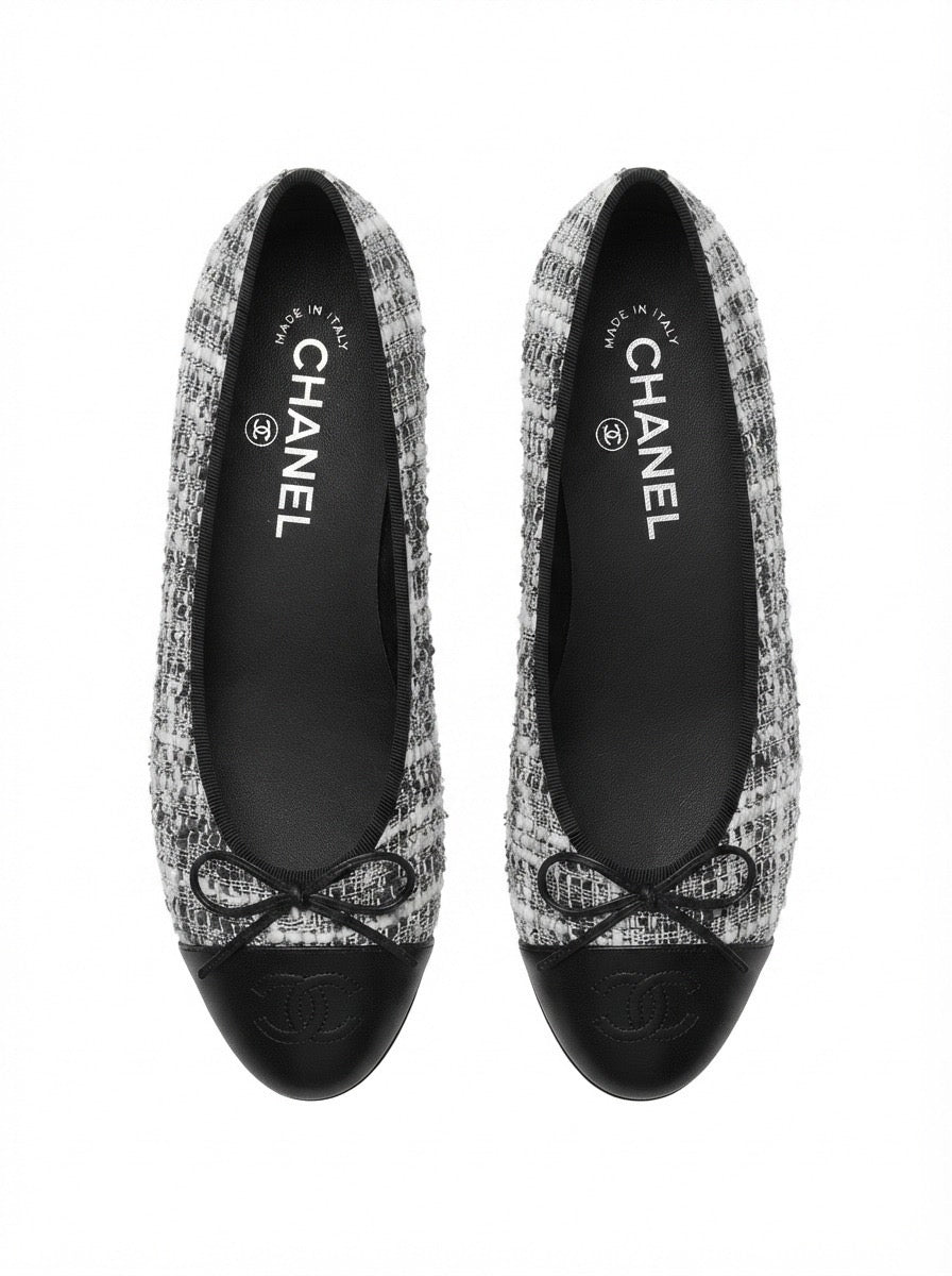 Chanel Black & White Tweed Ballet Flats