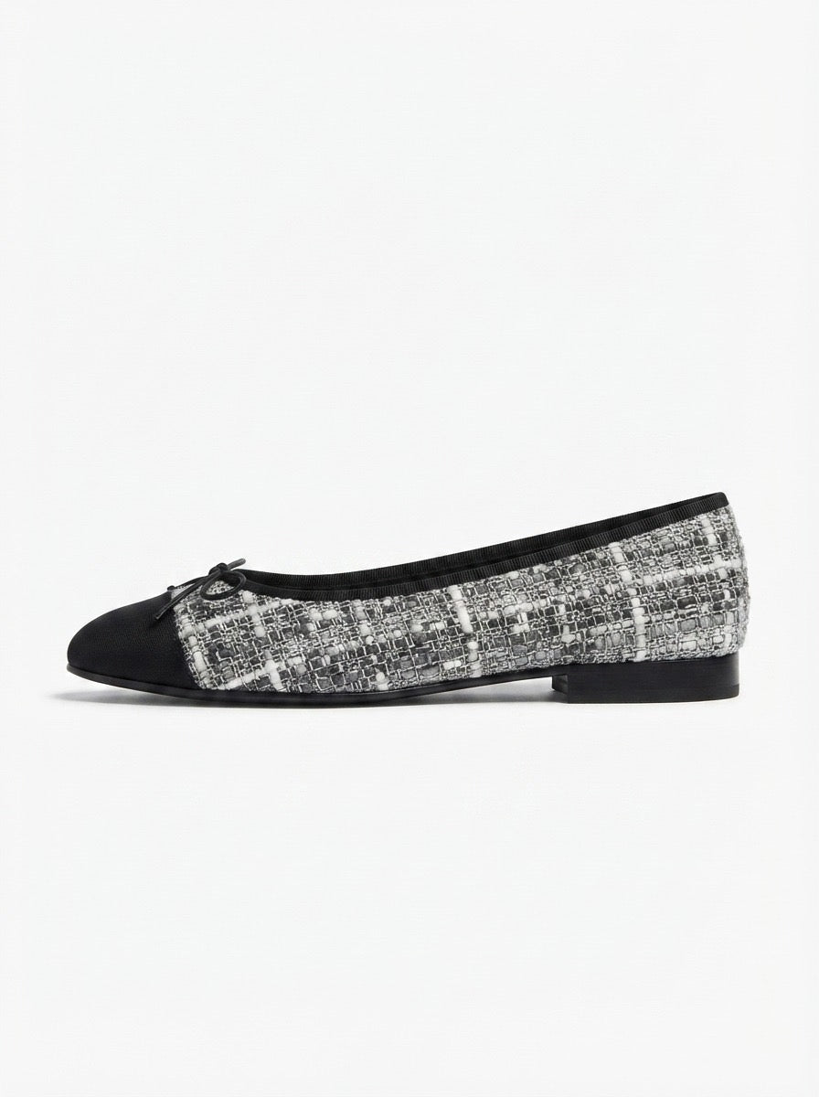 Chanel Black & White Tweed Ballet Flats
