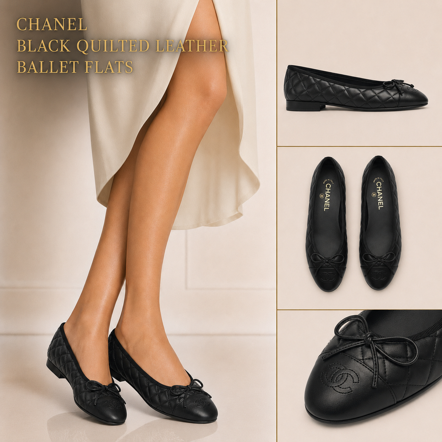 Black Quilted Leather Ballet Flats