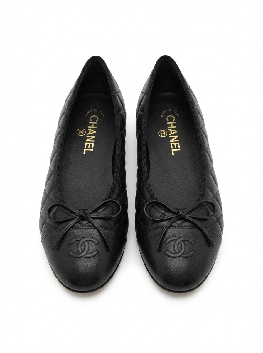 Chanel Black Quilted Leather Ballet Flats