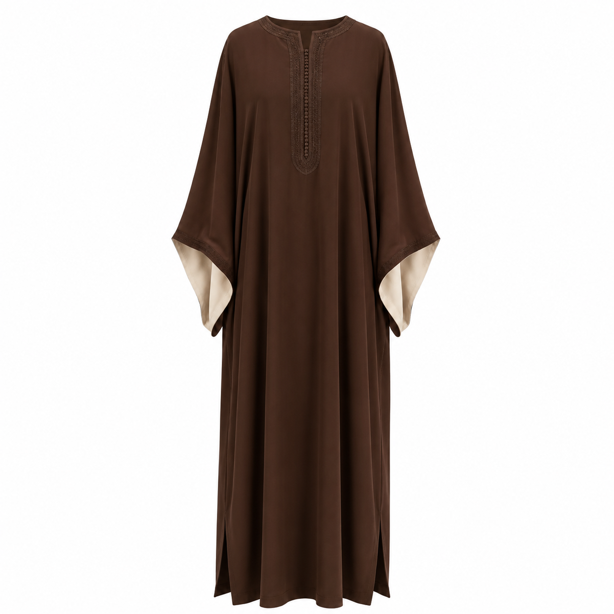 Elegant Contrast Sleeve Gandora in brown by Layali Boutique