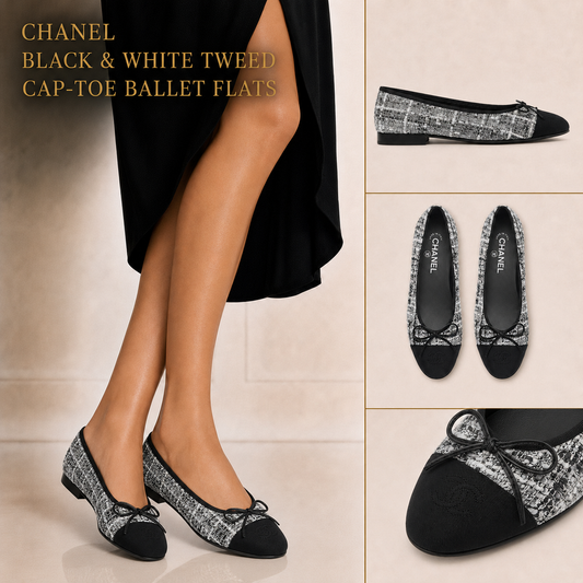 Chanel Black & White Tweed Ballet Flats