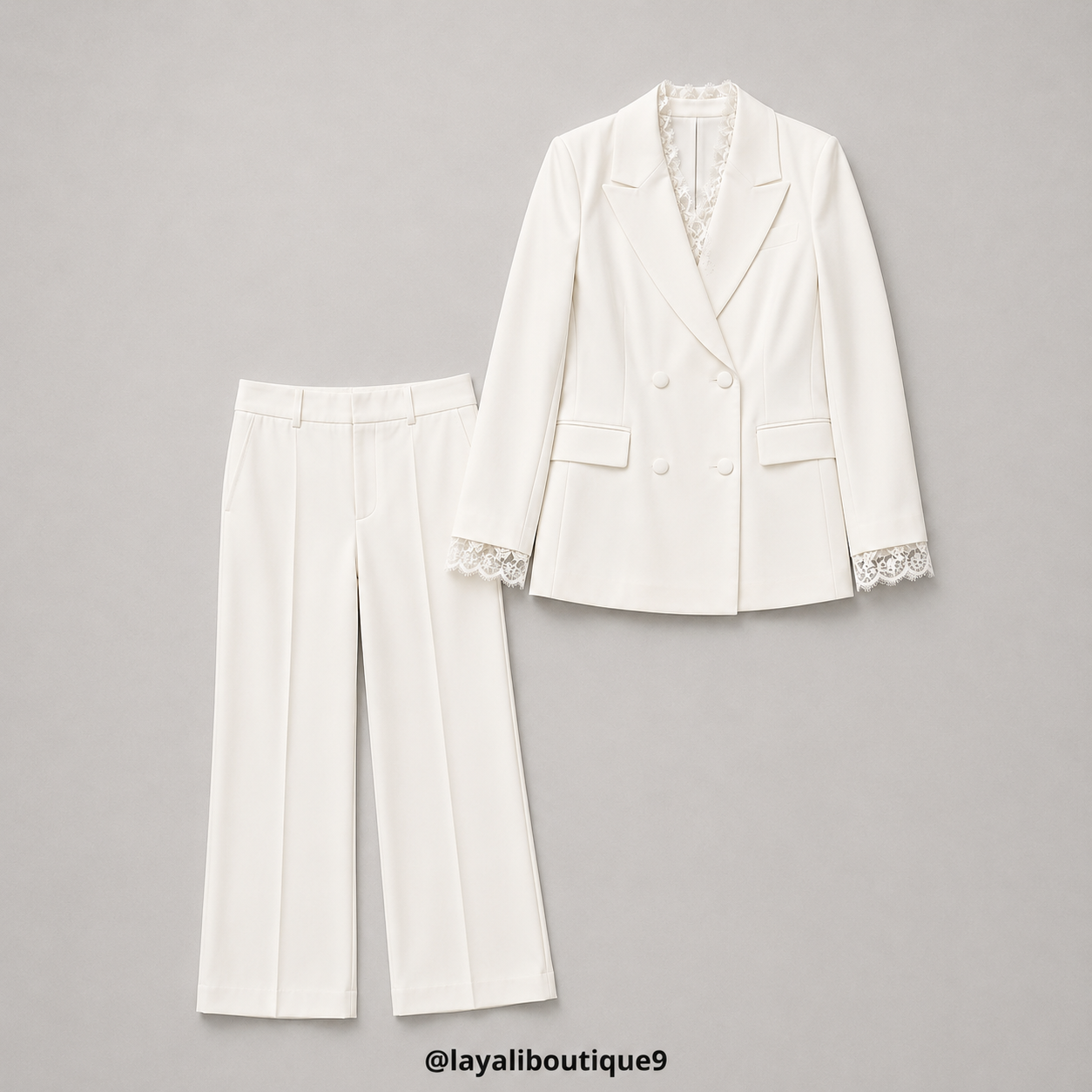 Lace-Trim Double-Breasted Blazer Set