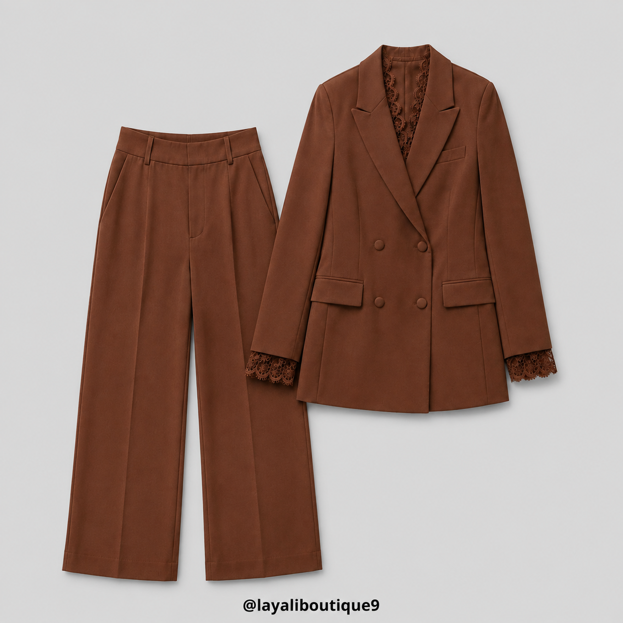 Lace-Trim Double-Breasted Blazer Set