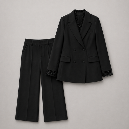 Lace-Trim Double-Breasted Blazer Set