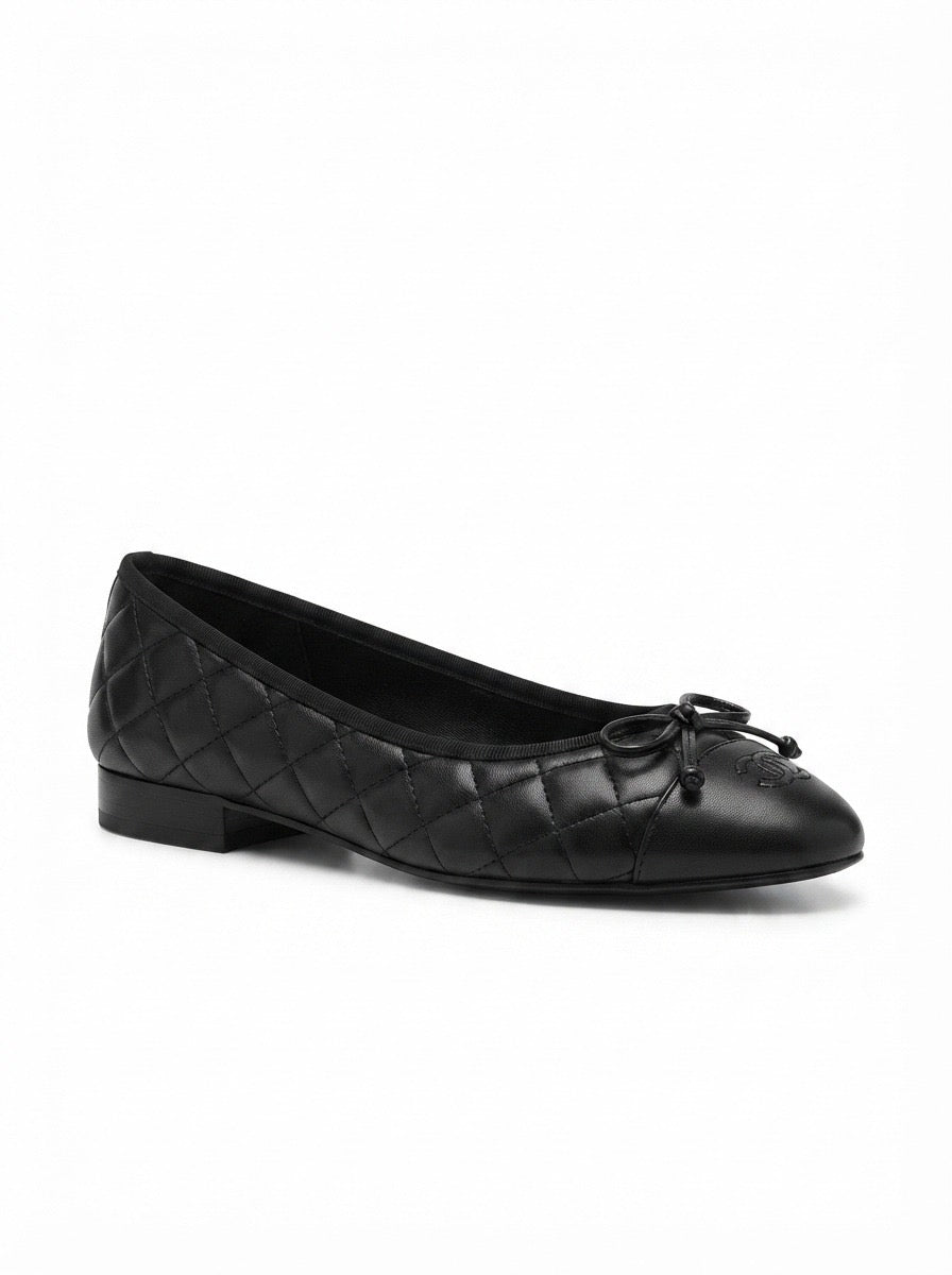 Chanel Black Quilted Leather Ballet Flats