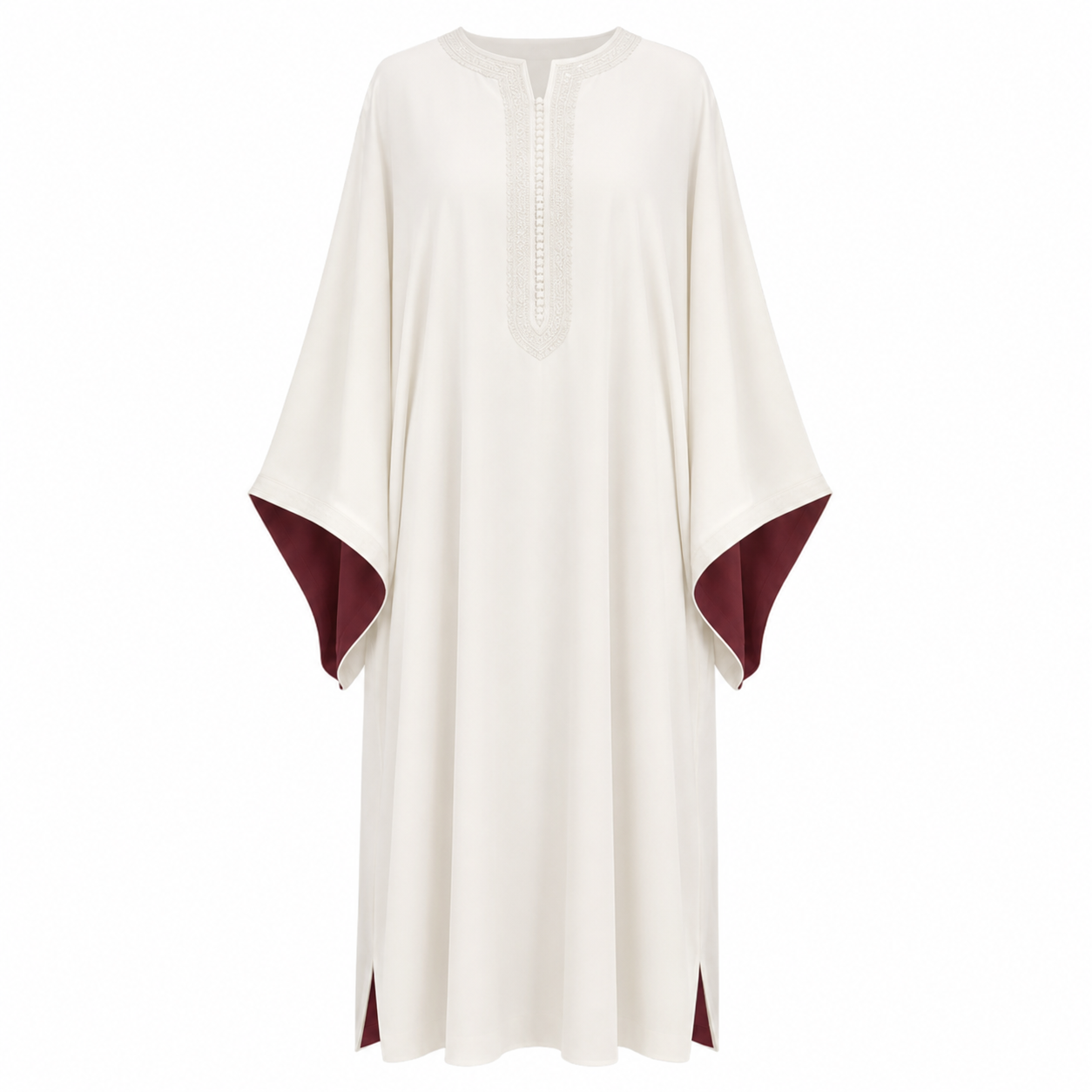 Elegant Contrast Sleeve Gandora in white by Layali Boutique
