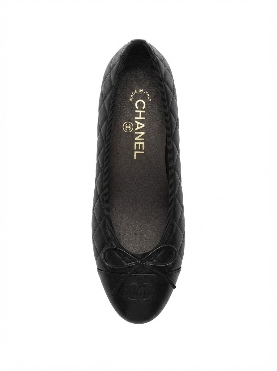 Chanel Black Quilted Leather Ballet Flats