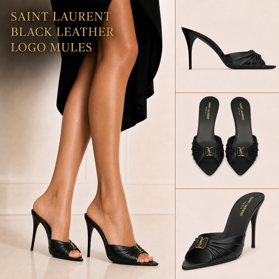 Black pleated high-heel mules for women by Layali Boutique