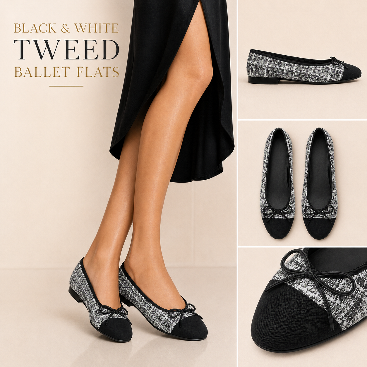 Black & White Tweed Ballet Flats