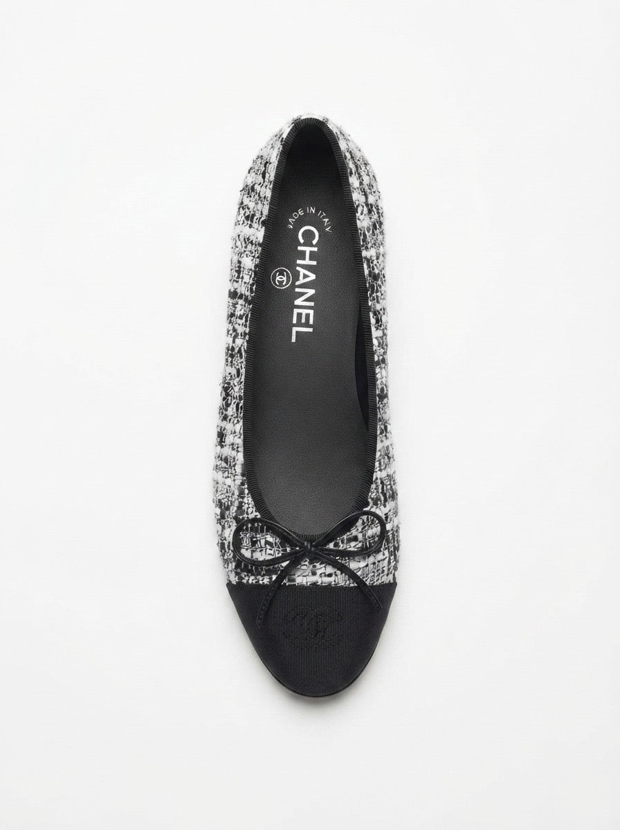 Chanel Black & White Tweed Ballet Flats