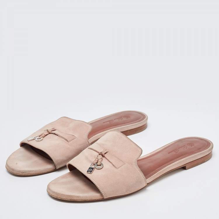 Blush Suede Charm Slide Sandals